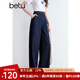 百圖betu女裝2025夏季新款牛仔褲高腰撞色嘰線有型闊腿褲褲子2504T79 深牛仔藍 M