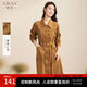 熙然設計感刺繡連衣裙女秋季新款收腰顯瘦工裝風(fēng)氣質(zhì)襯衫裙棕咖色L