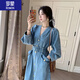 羅蒙（ROMON）法式連衣裙女2025年新款春秋季復(fù)古休閑顯瘦感牛仔連衣長(zhǎng)裙子 藍(lán)色 XL