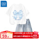 真維斯女童套裝夏季兒童短袖牛仔短褲薄款夏裝女孩可愛(ài)兩件套時(shí)尚童裝 白 冰藍(lán)蝴蝶結(jié)+淺藍(lán) 160