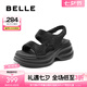 百麗（Belle）時(shí)尚閃耀水鉆休閑涼鞋女2025夏新厚底增高涼鞋B2727BL5 黑色 38 (240mm)
