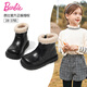 芭比童鞋兒童短靴加絨二棉靴小女孩公主皮靴女童靴子DA7021 黑色 31
