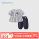 JELLYBABY森系女童套裝夏2025新款純棉兩件套中小童洋氣夏裝女寶寶夏季衣服 寶藍 100