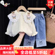 奧特曼童裝女童套裝春秋季2025新款韓版中小童闊腿褲兒童公主風(fēng)襯衫兩件 熱售小兔子花邊襯衫+兔頭牛仔褲 110 身高100-110cm年齡4-5歲