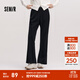 森馬（Semir）休閑褲女冬雪尼爾加絨撞色松緊腰喇叭褲肌理慵懶氣質(zhì)女士長(cháng)褲 黑色90001 L