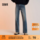森馬（Semir）森柔牛仔|牛仔褲女舒適抓毛寬松闊腿褲冬季女士做舊長(cháng)褲復古 牛仔黃泥染80325 M