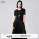 伊芙麗（eifini）蔣欣代言圓領(lǐng)針?biāo)笃瘁樋棸亳逇赓|(zhì)淑女連衣裙秋裝新款百搭裙子女 黑色 M 160/84A