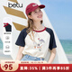 百圖betu女裝2025夏季新款T恤插肩袖撞色趣味純棉短袖上衣女2506T16 米白 L