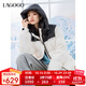 LAGOGO【三防】黑白撞色連帽羽絨服女拉谷谷2024年冬季新款外套 白黑 M