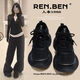 人本（RENBEN）紫色復古厚底增高老爹鞋女2025春秋季新款休閑百搭輕便黑色運動(dòng)鞋