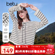 百圖betu女裝2025秋季新款T恤色織條紋綁繩設計流蘇花邊長(cháng)袖女2508T23 黑白條 S