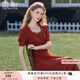 香影輕奢高級感酒紅色連衣裙女2025夏裝新款泡泡袖蕾絲邊方領(lǐng)長裙 大紅 L 165/88A/110-125斤