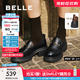 百麗（Belle）復古抓皺鎏金樂(lè )福鞋女25秋新商場(chǎng)款牛皮粗跟jk樂(lè )福鞋E1Y1DCA5預售 黑色 37
