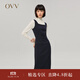 OVV2022秋冬新款女裝法式方領(lǐng)豎條紋寬吊帶學(xué)院風(fēng)修身無(wú)袖背心裙 藏青條紋A1 L