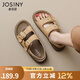 卓詩尼軟底涼鞋女2025年夏季新款復(fù)古棕色羅馬平底海邊沙灘女鞋子勃肯鞋 卡其色 35