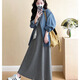愛(ài)莉安娜孕婦裝秋季套裝連衣裙2025新款休閑條紋襯衫時(shí)尚背心裙兩件套 深灰兩件套 XXL