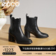 愛步（ECCO）靴子女 百搭圓頭高跟切爾西女靴牛皮靴 雕塑222683 黑色22268301001 39