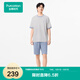 全棉時(shí)代25夏新品男女士睡衣情侶家居服套裝抗菌針織舒彈透氣 浮云灰（短袖短褲） L (女款165/男款175）