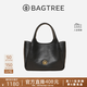 BAGTREE包包樹(shù)墩墩包輕奢品牌新款植鞣皮菜籃子手提水桶包女士包生日禮物 黑色【贈可拆卸內袋】 高級小眾生日禮物女