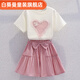 白葵曼女童夏裝短袖套裝2025新款兒童寬松T恤夏季運動(dòng)短裙褲兩件套薄款 粉色套裝 【兩件套】 140
