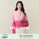 Basic House/百家好韓版漸變撞色毛衣25春季慵懶風(fēng)圓領(lǐng)開(kāi)衫外套女 粉色 S