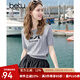 百圖betu女裝2025夏季新款毛針織衫圓領(lǐng)趣味萌寵短袖上衣女2505X03 灰色 L