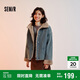 森馬（Semir）牛仔棉服女拼接毛領(lǐng)美式復古2024冬寬松毛邊夾克街頭109724108017