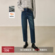 LILY【磨毛加絨】冬新款女裝復古通勤九分褲小腳直筒褲牛仔褲 419牛仔藍 L