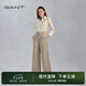 GANT/甘特春夏新款女士休閑褲時尚氣質(zhì)壓褶闊腿褲高腰帶九分褲子 209米黃色 40