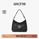 GROTTO個(gè)樂(lè )經(jīng)典黑石hobo包大小號植鞣綿羊皮腋下單肩斜挎軟包通勤禮物 經(jīng)典黑 銀標S