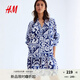 H&M女裝連衣裙2025夏季新款寬松法式圓點(diǎn)薄紗設計感碎花裙1296356 亮藍色/圖案 XL 175/116