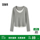 森馬毛衣女拼色假兩件毛衫修身春秋圓領(lǐng)套頭衫顯瘦109524107002