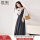 香影法式娃娃領(lǐng)收腰連衣裙女2025秋裝新款灰色通勤假兩件長(cháng)袖裙子 中灰 M 160/84A/95-110斤