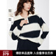 ELLE【cozy巴黎】法式大翻領(lǐng)綿羊毛條紋針織衫女2025春季新款毛衣 條紋 L