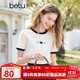 百圖betu女裝2025春夏新款T恤撞色圓領(lǐng)上衣字母膠印肌理短袖女2502T27 杏色 M