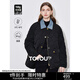 初語(yǔ)牛仔翻領(lǐng)羽絨服女2024秋冬新款輕盈保暖90絨polo領(lǐng)襯衫式外套 黑色 L