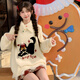 森女部落慵懶風(fēng)可愛(ài)貓咪刺繡設計感寬松毛衣女2025新款秋冬針織衫 米杏色毛衣 S 模特碼