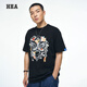 HEA國風(fēng)醒獅八破圖拼貼獅頭短袖寬松T恤印花無(wú)性別百搭男女同款 黑色 L