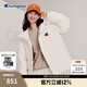 Champion冠軍連帽厚款字母印花小CLOGO中長(cháng)羽絨服男女 米白色 L