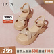他她（TATA）涼鞋女鞋2025秋季新款休閑厚底法式氣質(zhì)時(shí)裝涼鞋女 杏色 36