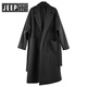 JEEP SPIRIT吉普春秋韓式毛呢外套男士中長(cháng)及膝寬松高端時(shí)尚英倫風(fēng)格毛呢風(fēng)衣 黑色(單里襯) XL