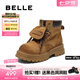百麗（Belle）七夕禮物復(fù)古馬丁靴雙鞋帶大黃靴女冬新厚底工裝靴B2745DD5 棕色 37