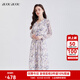 BUOUBUOUBUOUBUOu 2025春季新款法式女裝印花V領(lǐng)堆褶茶歇裙長(zhǎng)袖雪紡連衣裙 米色W81 M