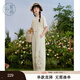 紫涵（ZIHAN）紫涵直筒闊腿背帶褲女夏季森系田園風刺繡寬松高腰連體褲 米金 M