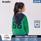 M.Latin/馬拉丁童裝兒童外套冬新款女大童撞色間條學(xué)院風(fēng)連帽毛衣外套 翠綠 120 cm
