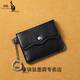 袋鼠軟皮新款卡包小巧證件卡片零錢(qián)大容量卡套輕薄卡位錢(qián)包 油蠟皮黑色-帶鑰匙鏈 升級款