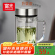 富光雙層玻璃杯透明茶杯辦公杯把手大容量男高硼硅水杯子生日送禮物 本色 560ml【加厚杯底】
