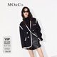 MO&Co.羊毛混紡撞邊寬肩廓形毛呢大衣中長款小香風外套女夾克大衣 黑色-第2批 S 160
