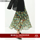 COCOBELLA油畫(huà)風(fēng)壓褶印花雪紡半身裙女飄逸大擺長(cháng)裙HS533 油畫(huà)花 L