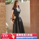 Olrain歐芮兒深灰色連衣裙女裝夏季新款時尚收腰顯瘦傘擺裙子 深灰色 M